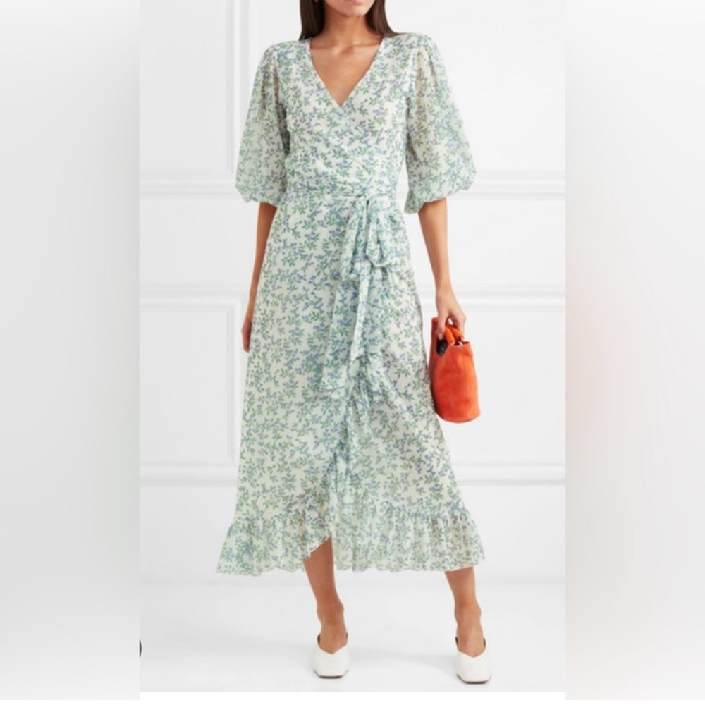 Ganni Blue and Green Floral Midi Dress - Picture 2 of 11